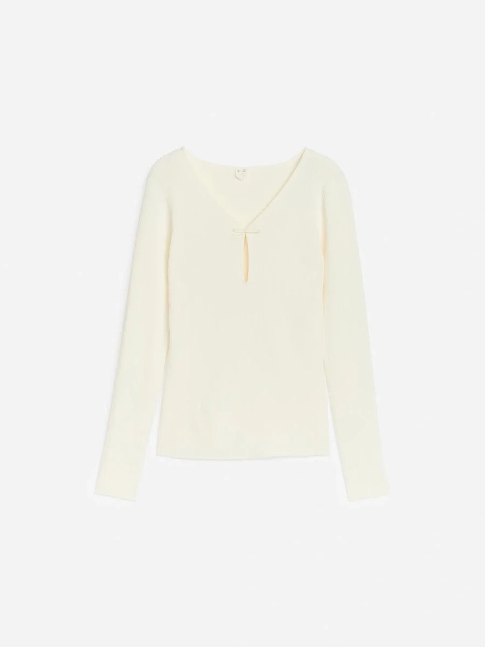 Arket Cream Ribbed Long-Sleeve Top with Keyhole Bow - Picture 8 of 8